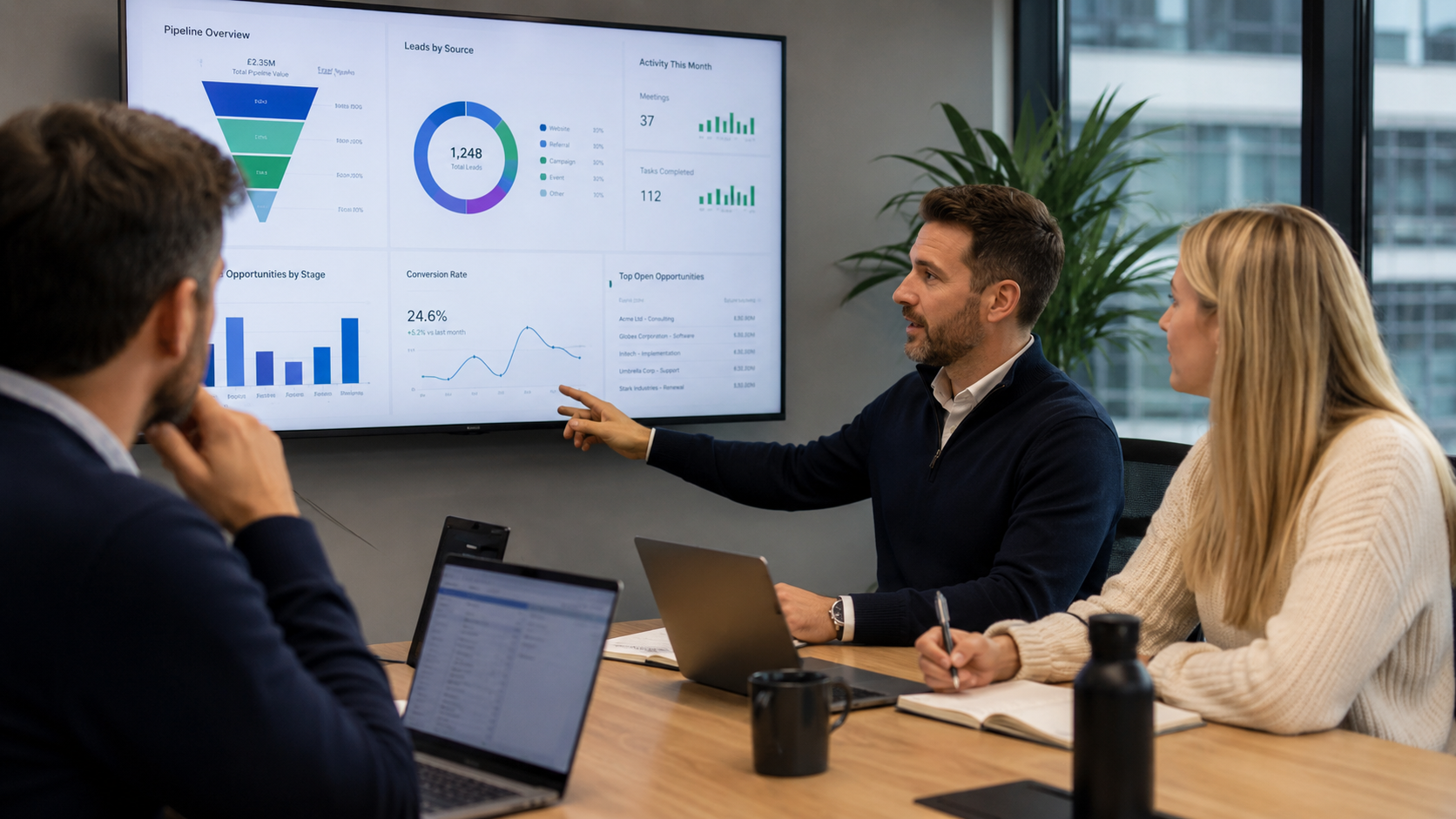 Sales and operations leaders reviewing CRM dashboards before adding AI in CRM