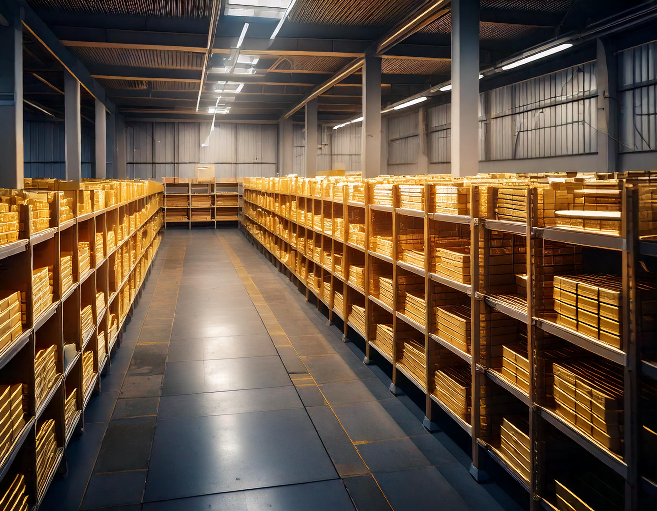 Firefly Large warehouse vault with gold bars on storage racks. 31410